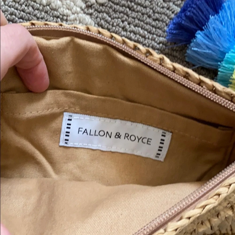 Woven Straw Clutch with Multicolor Tassels - Natural